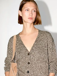 Cardigan long maille moulinée col en V