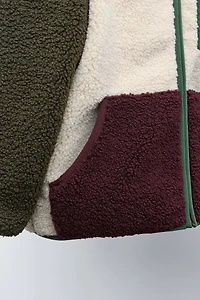 BLOUSON EFFET MOUTON COLOR BLOCK DOUBLURE POLAIRE