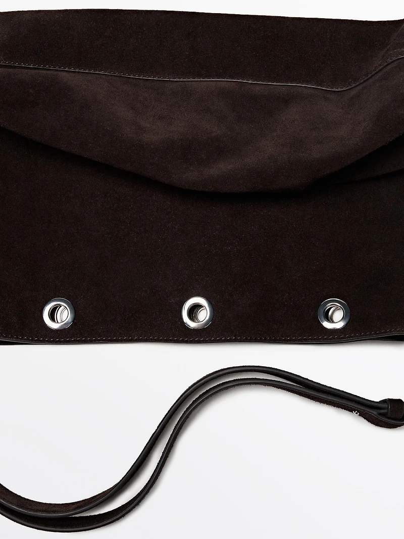 Split suede leather bag with eyelets