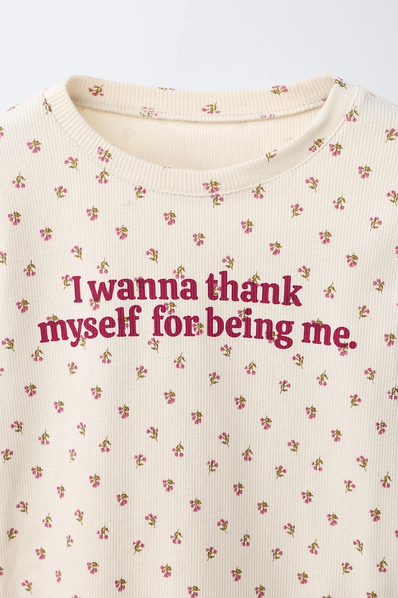 FLOWERS AND TEXT T-SHIRT