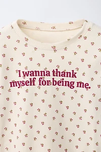 FLOWERS AND TEXT T-SHIRT