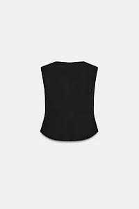 CREPE PEPLUM SHOULDER PAD TOP