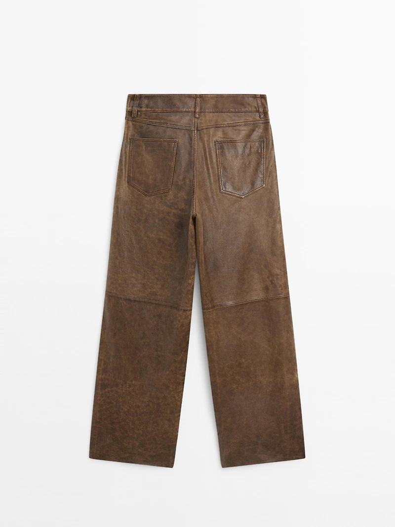 Distressed nappa leather trousers