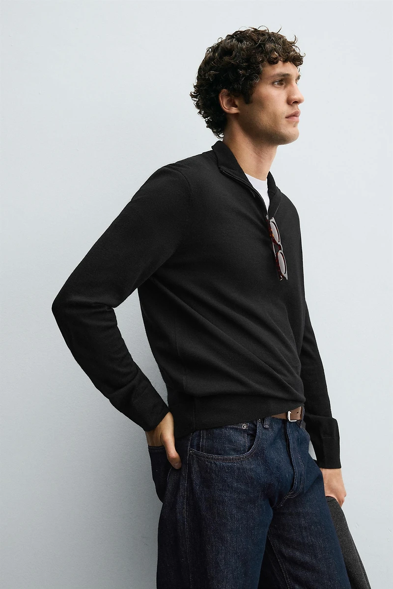 100% WOOL QUARTER-ZIP SWEATER