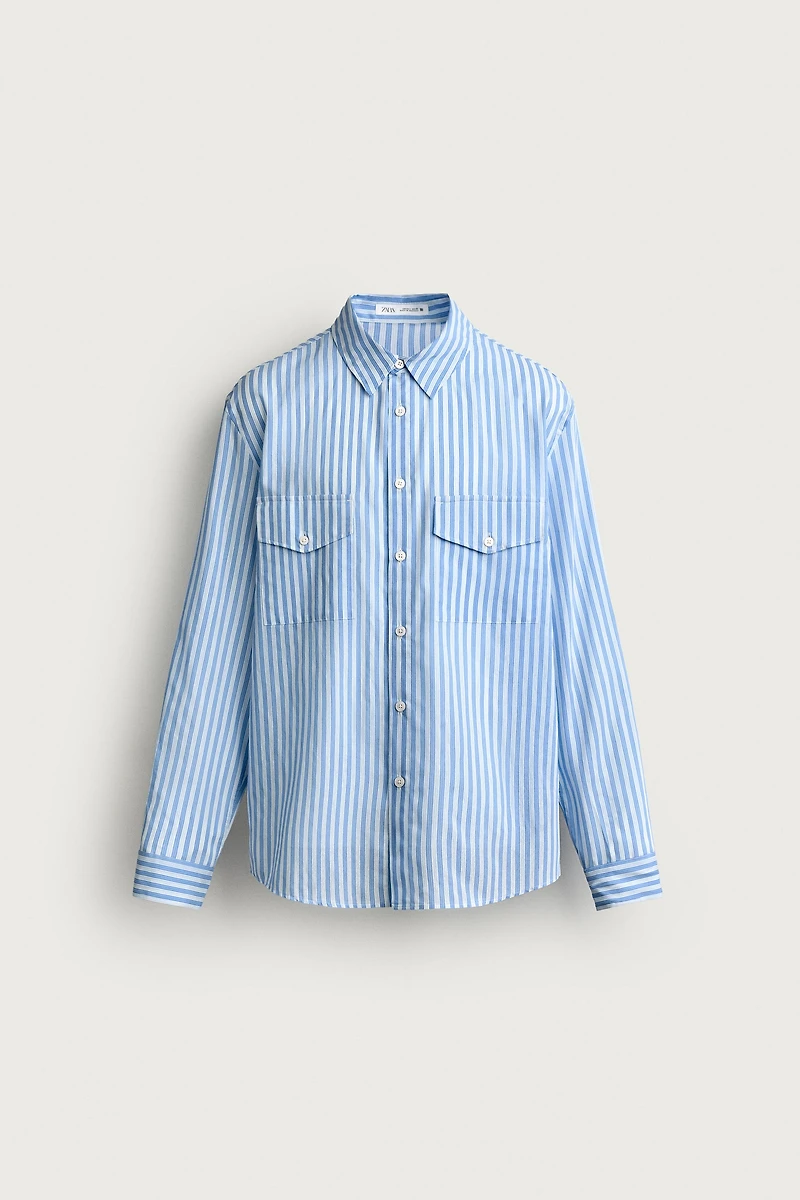 STRIPED FLOWY POCKET SHIRT