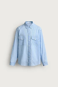 STRIPED FLOWY POCKET SHIRT