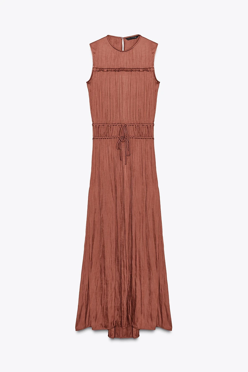 SATIN EFFECT MIDI DRESS WITH BACK RUFFLE