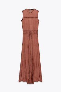SATIN EFFECT MIDI DRESS WITH BACK RUFFLE
