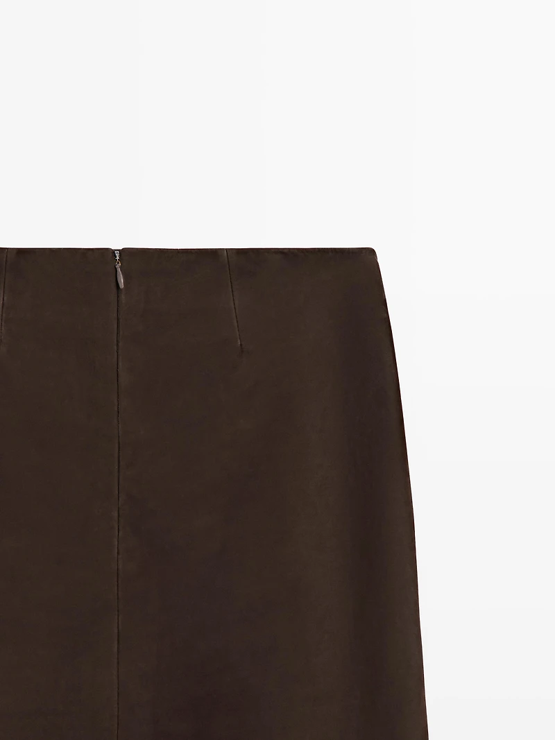 Straight nubuck leather midi skirt