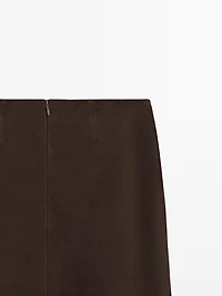 Straight nubuck leather midi skirt