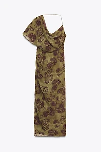 ASYMMETRIC PRINTED MIDI DRESS