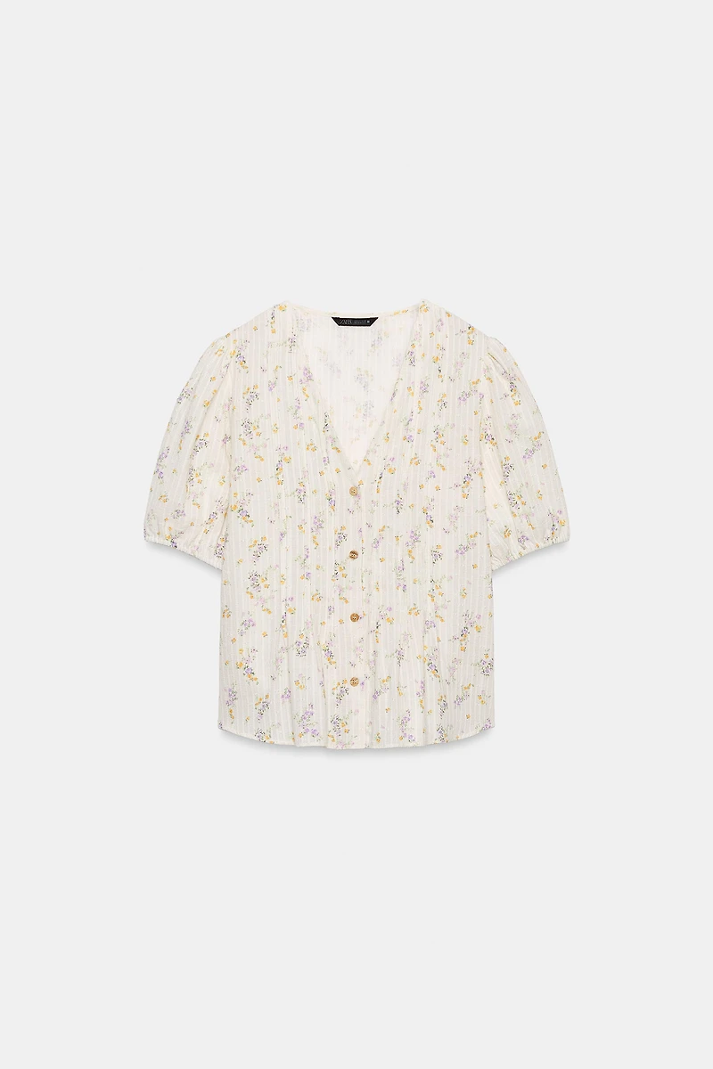 FLORAL PRINT PINTUCK BLOUSE