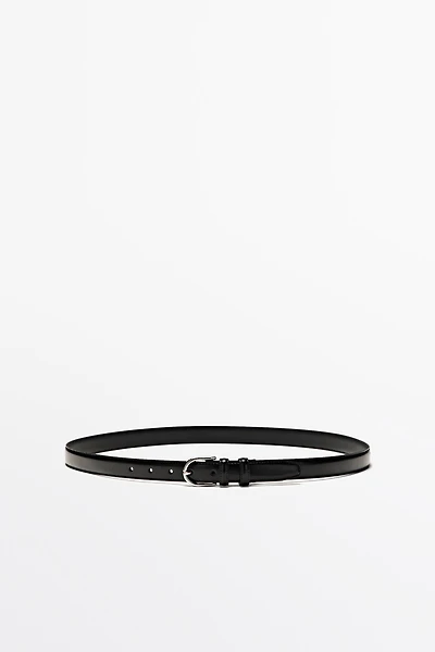 Nappa leather belt with topstitching and oval buckle