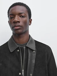 Veste avec poches en cuir finition daim