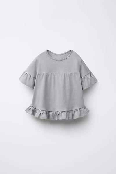 T-SHIRT UNI À VOLANTS