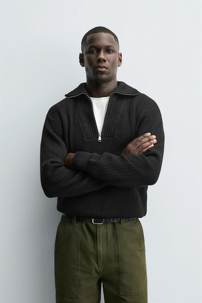 PURL KNIT QUARTER-ZIP JUMPER