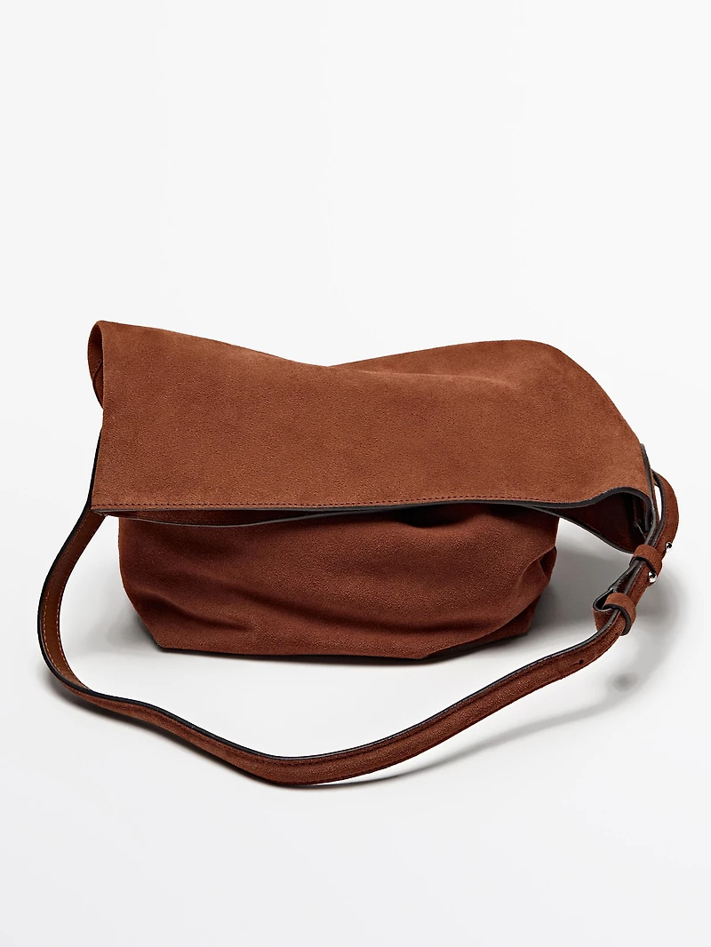 Sac seau en croûte de cuir