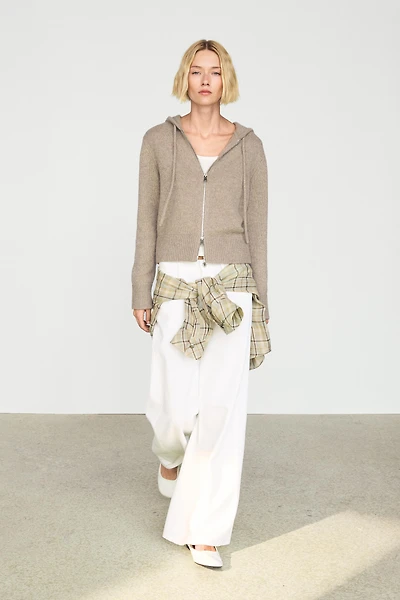 100% cashmere hooded zip-up cardigan