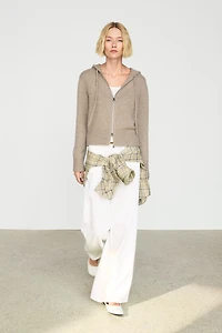 100% cashmere hooded zip-up cardigan