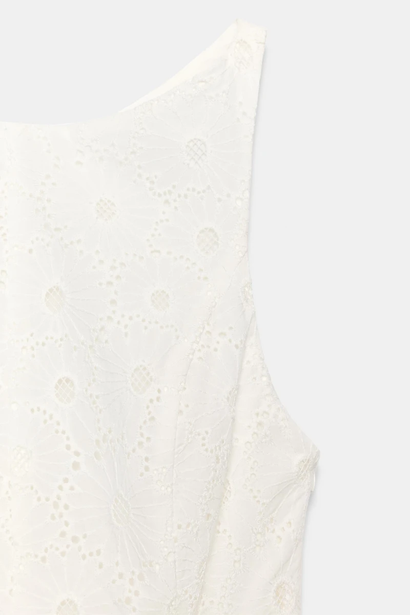 EMBROIDERED EYELET MIDI DRESS