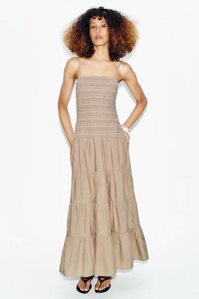 ROBE MI-LONGUE NID D'ABEILLE BRODÉE