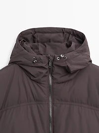 Long water-repellent hooded puffer jacket
