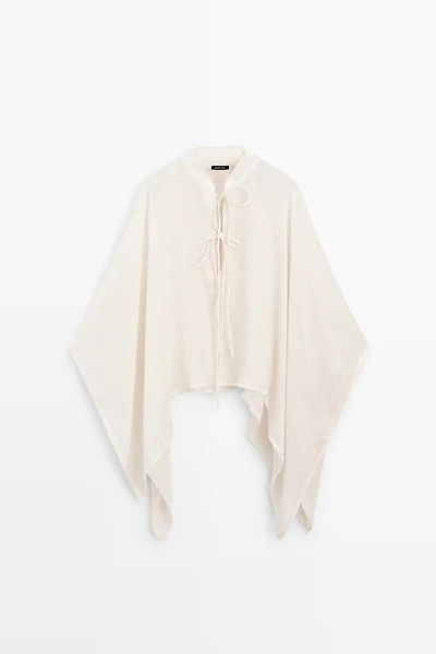 100% linen stand collar cape