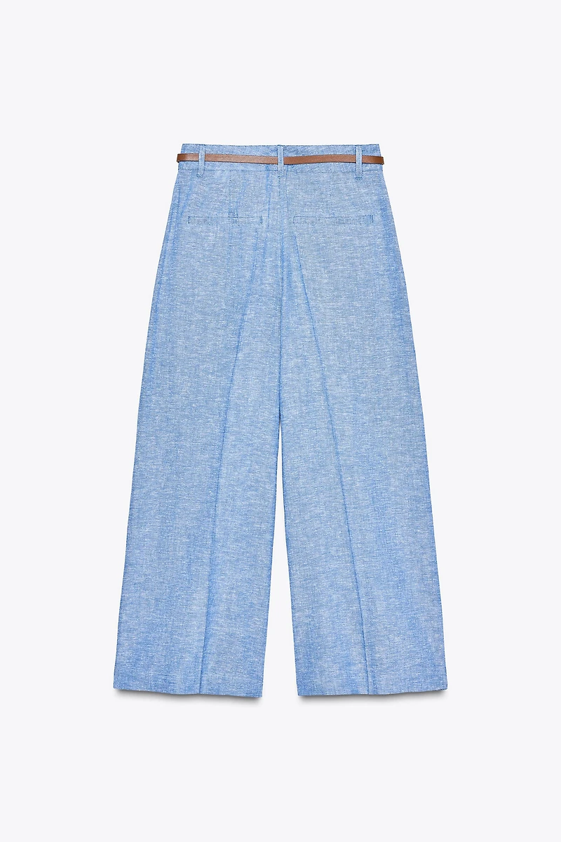 PANTALON CULOTTE CEINTURE AVEC LIN