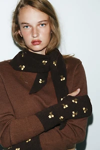 FLORAL EMBROIDERED KNIT MITTENS