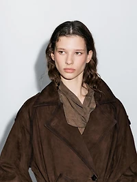 Long suede leather trench coat