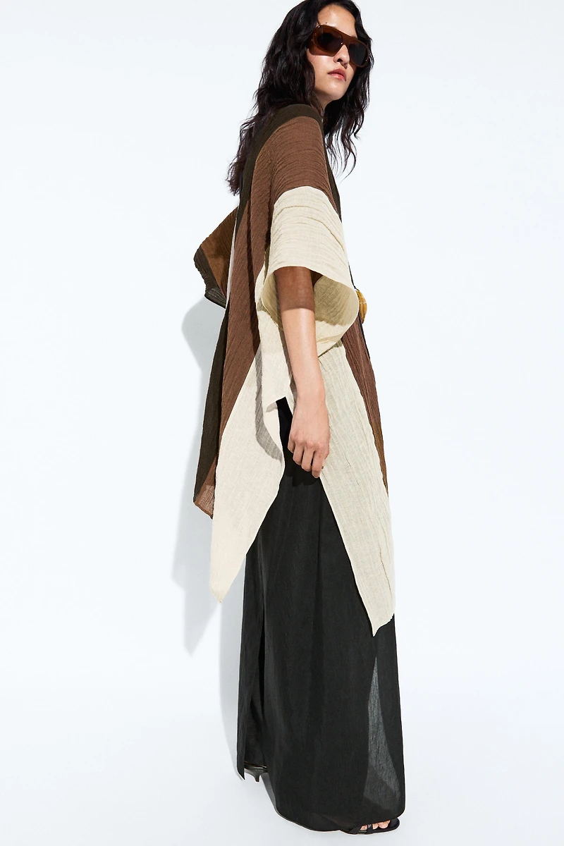 Textured tricolor linen blend kaftan