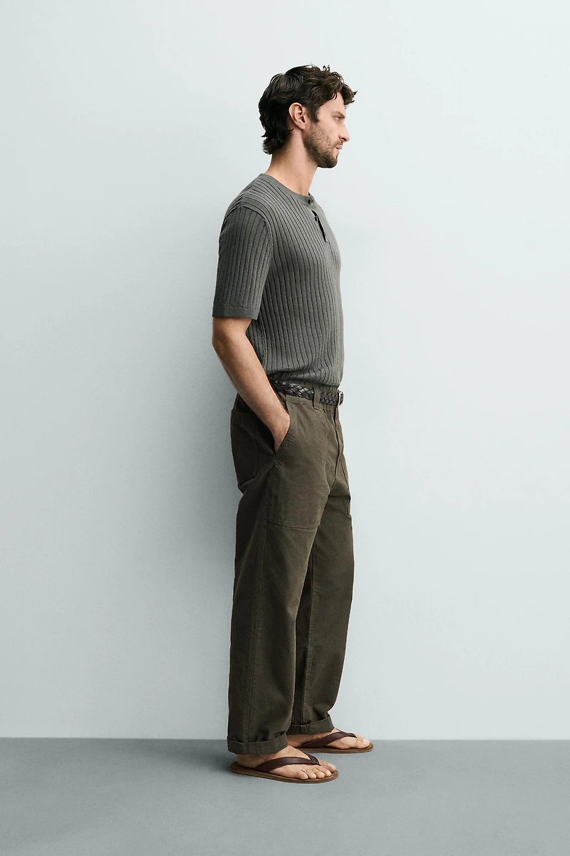 RIB KNIT HENLEY T-SHIRT
