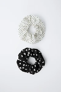 TWO-PACK OF POLKA DOT AND HEART HAIR TIES
