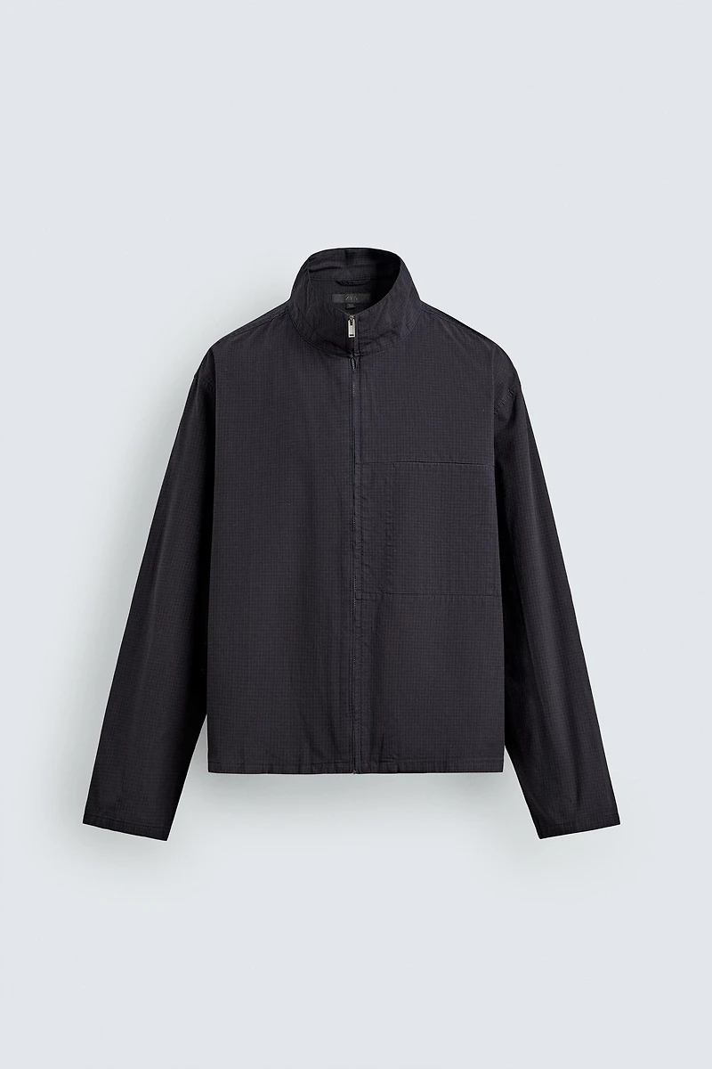 RELAXED FIT PLAID ZIP SHIRT