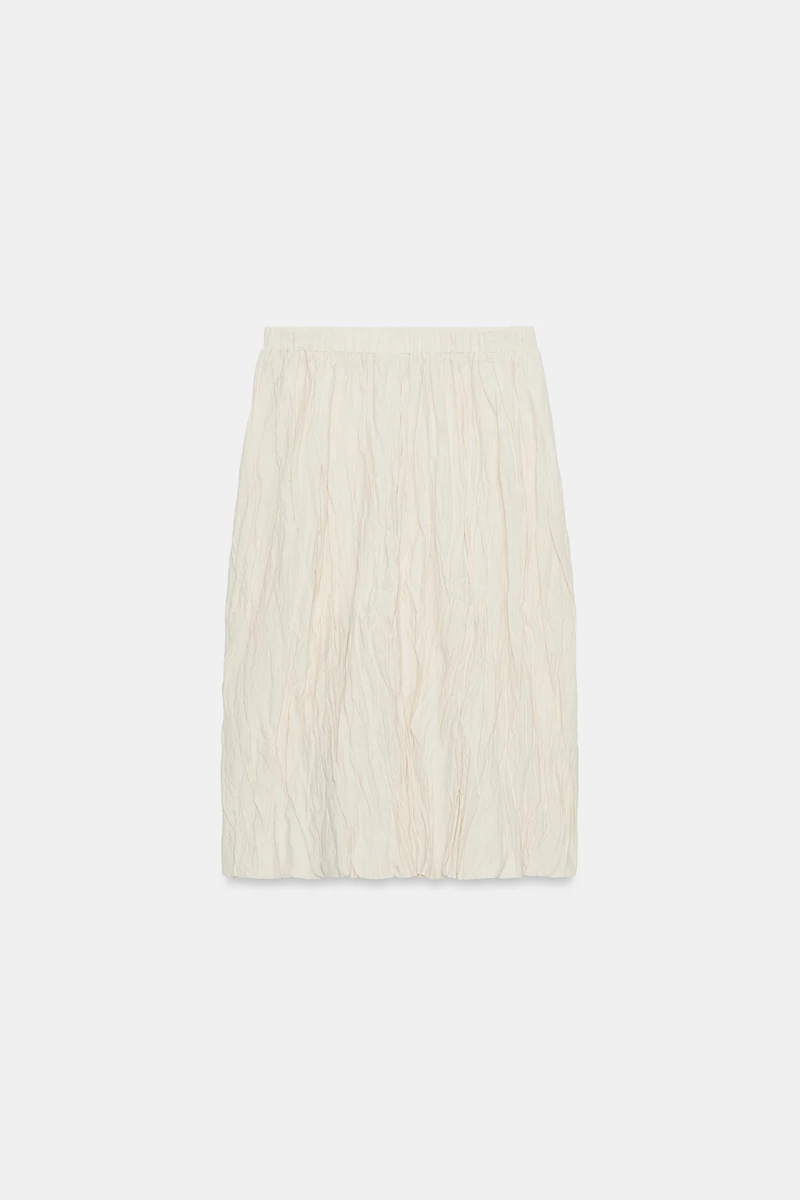 WRINKLED KNIT MIDI SKIRT