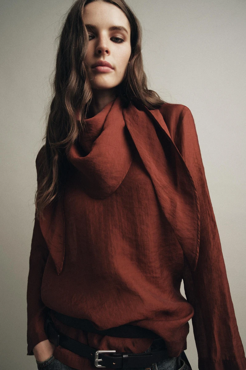 FLOWY BLOUSE WITH MULTI-POSITION SCARF ZW COLLECTION