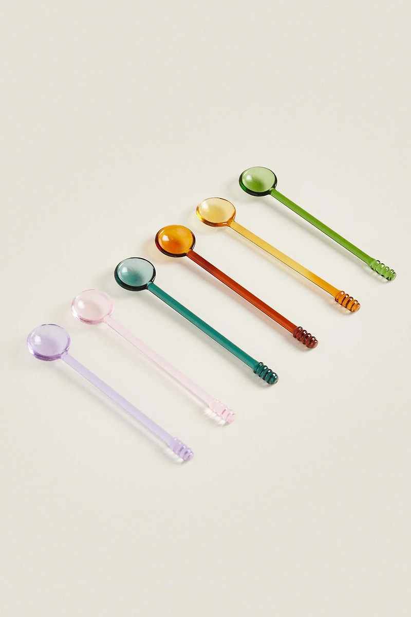 PACK OF MULTICOLORED BOROSILICATE GLASS SPOONS (PACK OF 6)