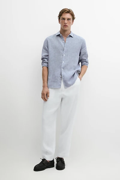 100% linen regular fit gingham shirt