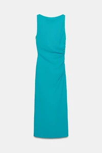 GOLD APPLIQUE DRAPED MIDI DRESS
