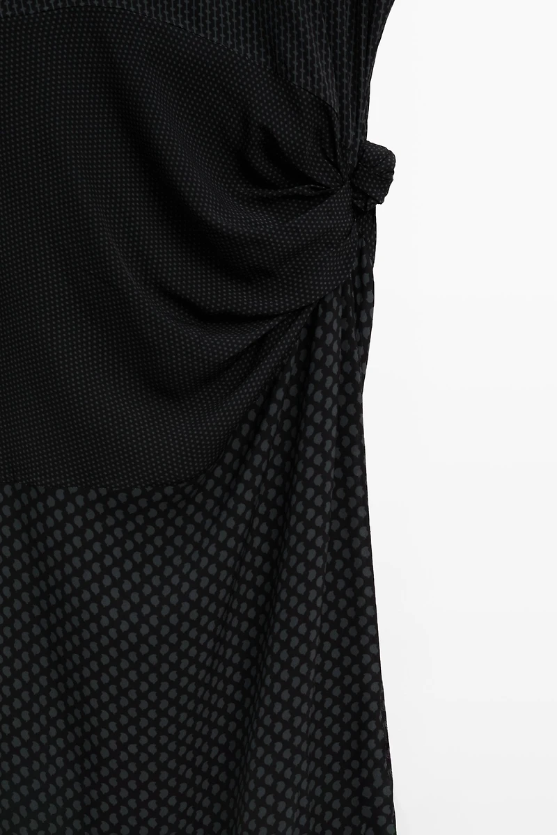 Long flowing printed dress with knot detail