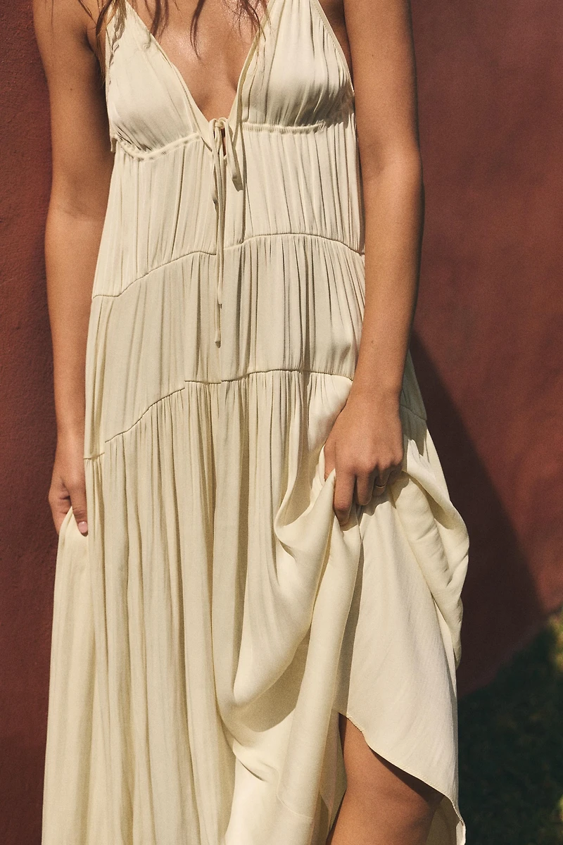 LONG RUCHED SATIN DRESS