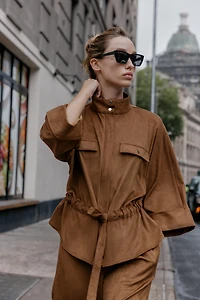 FAUX SUEDE SAFARI SHIRT