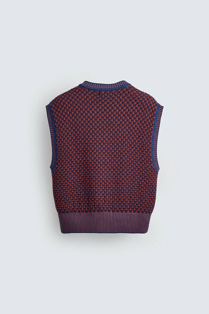 GILET EN MAILLE CONTRASTE