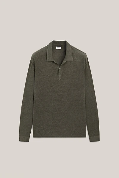 100% linen long sleeve polo shirt