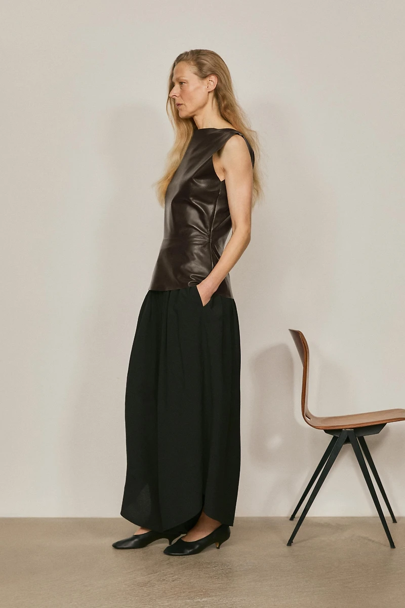 Nappa leather top with asymmetric neckline - LIMITED EDITION