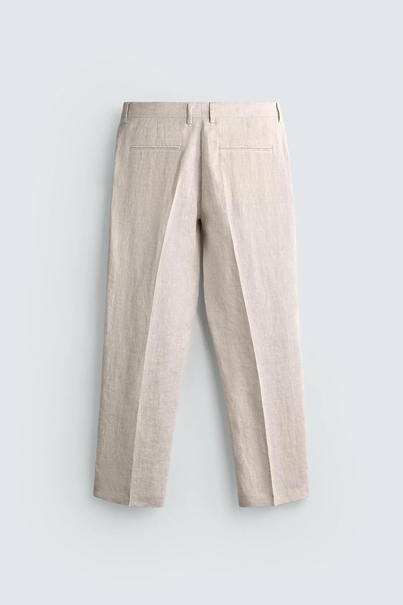 100% LINEN PLEATED SUIT PANTS