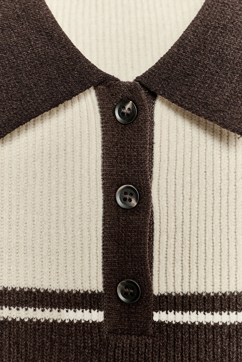RIBBED KNIT POLO TOP