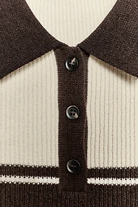 RIBBED KNIT POLO TOP