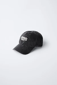 WASHED EFFECT EMBROIDERED TEXT CAP