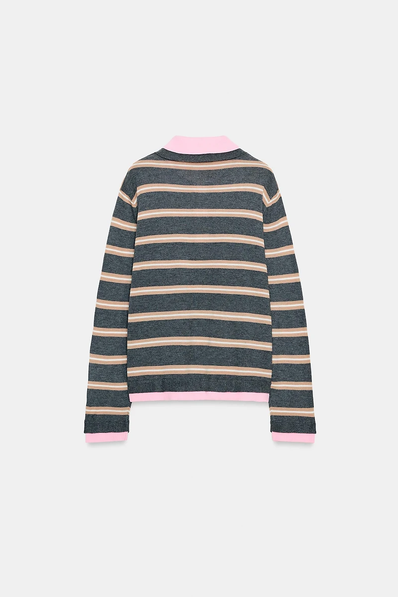 STRIPED COMBINED KNIT POLO SHIRT